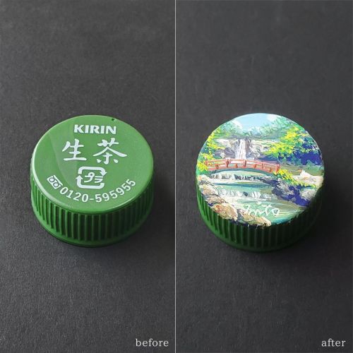 tranh phong cảnh vẽ trên nắp chai nhựa tranh phong cảnh vẽ trên nắp chai nhựa